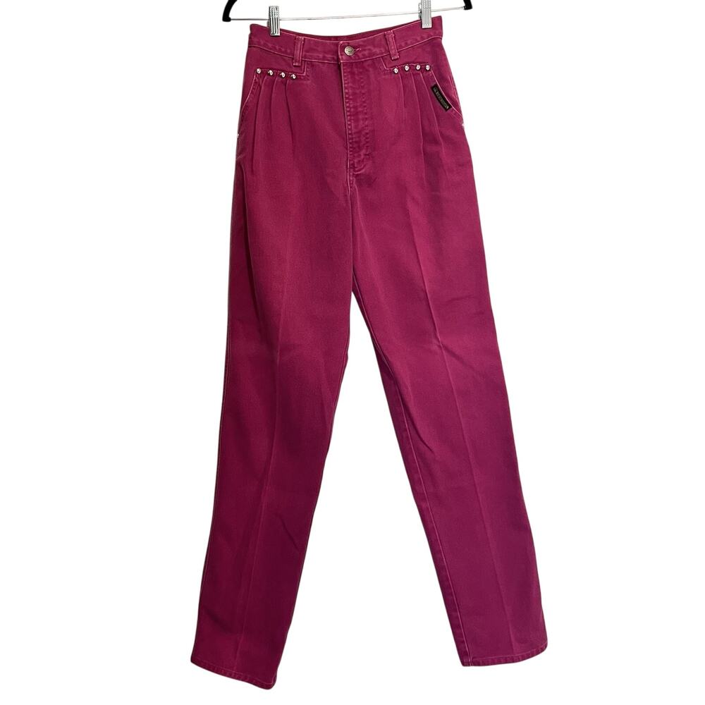 Rocky Mountain Jeans Size 29/9 Magenta Pink Studs Pleated Western High Rise VTG